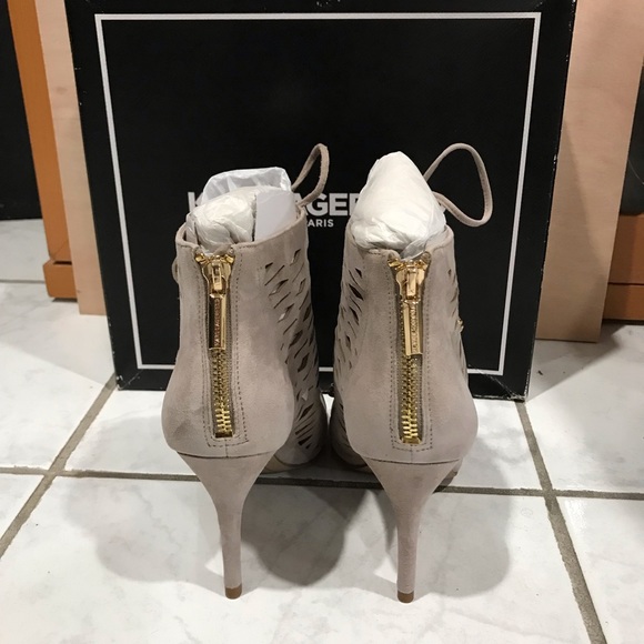 🆕️ Karl Lagerfeld Berry Cutout Open Toe Taupe Suede Booties size 5 - Picture 5 of 12
